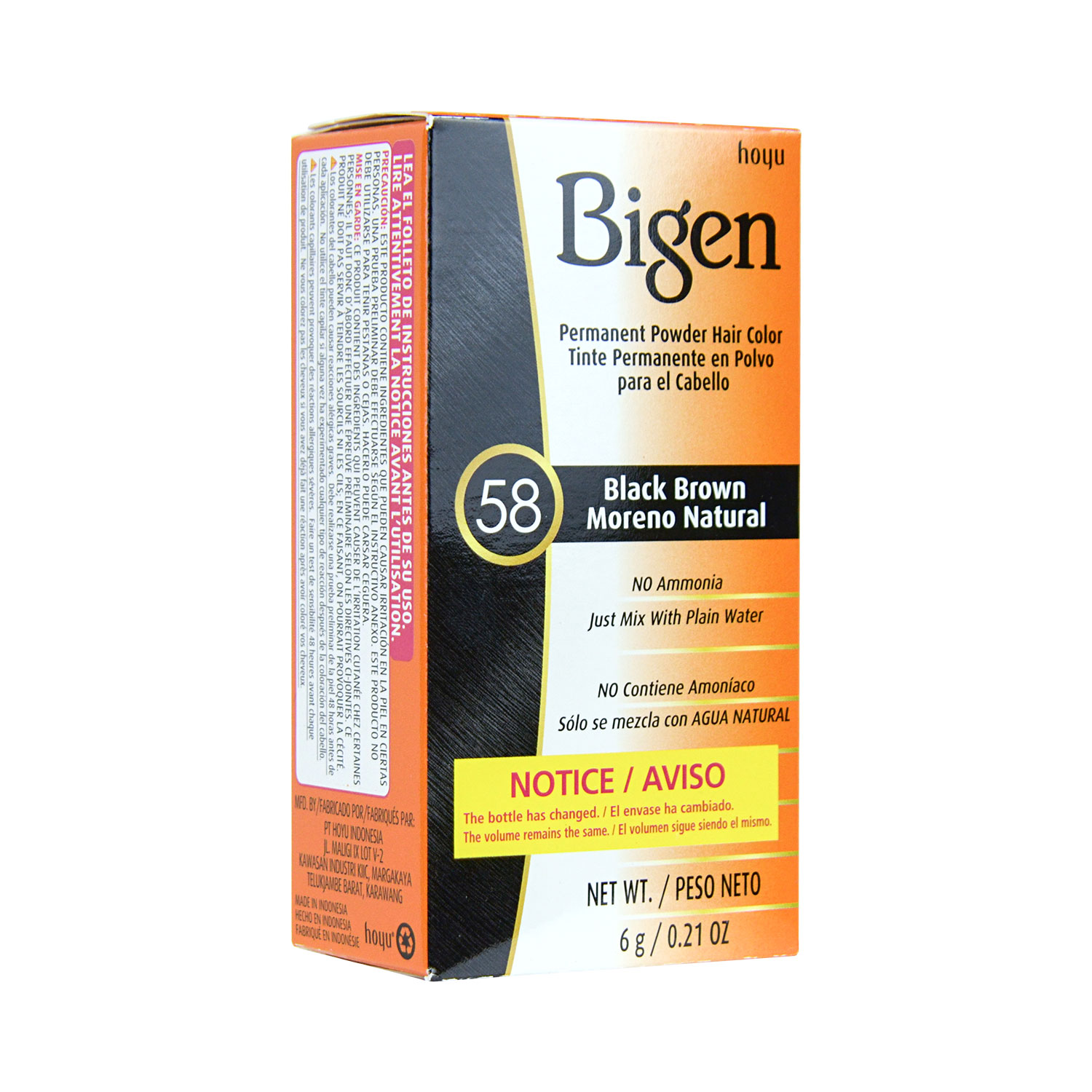 Bigen Permanent Powder Hair Color 58 Black Brown 6g Tak Shing Hong