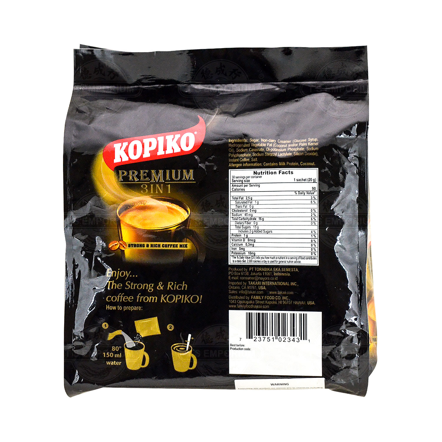 KOPIKO Premium 3in1 Instant Coffee Mix 30sachets 600g Tak Shing Hong